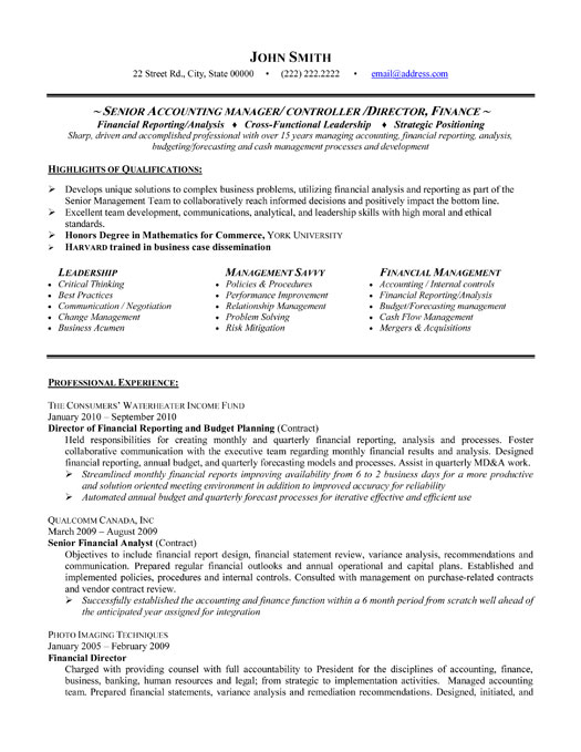 senior accounting manager resume sample template
