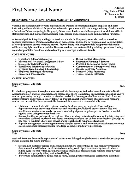 aviation operations specialist resume sample template