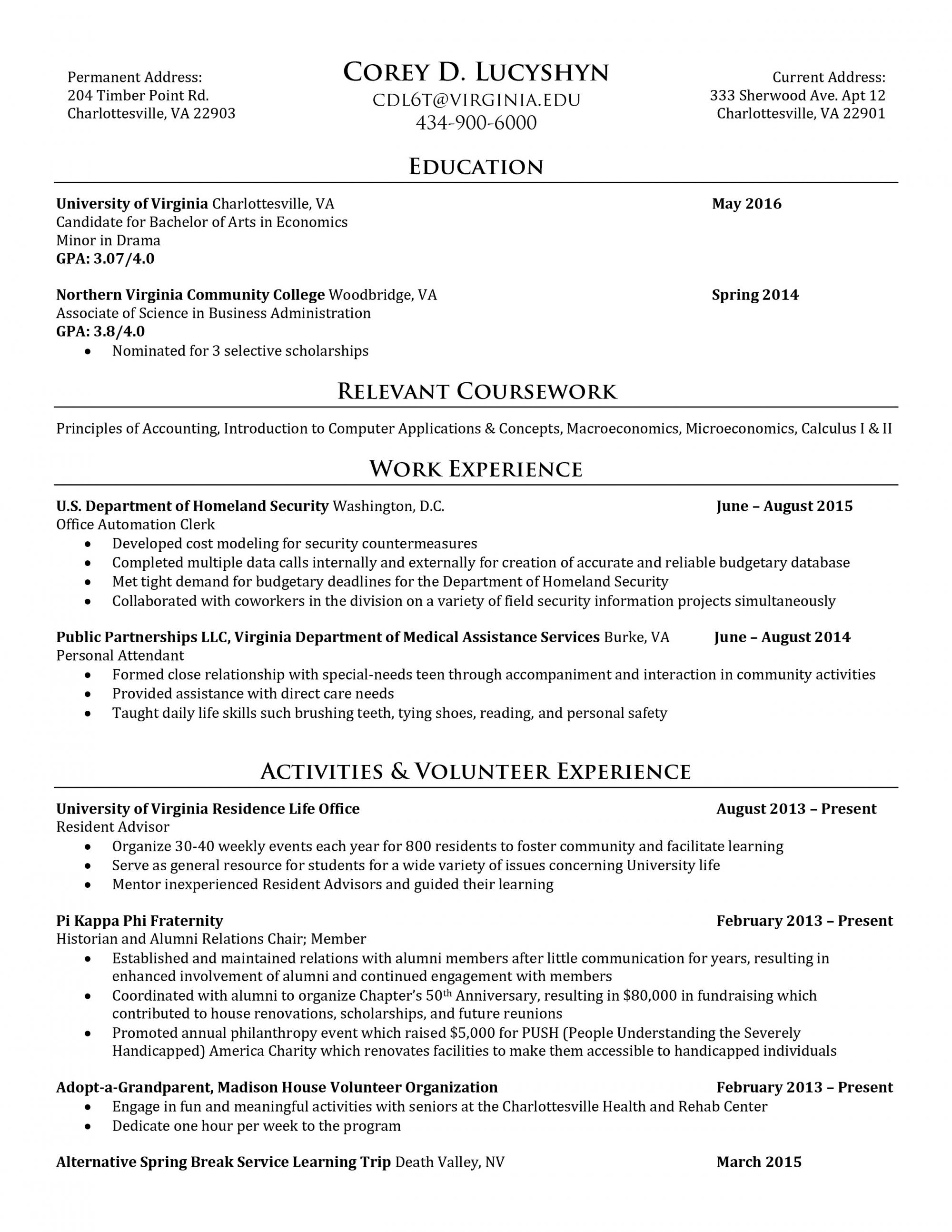 resume samples uva career center