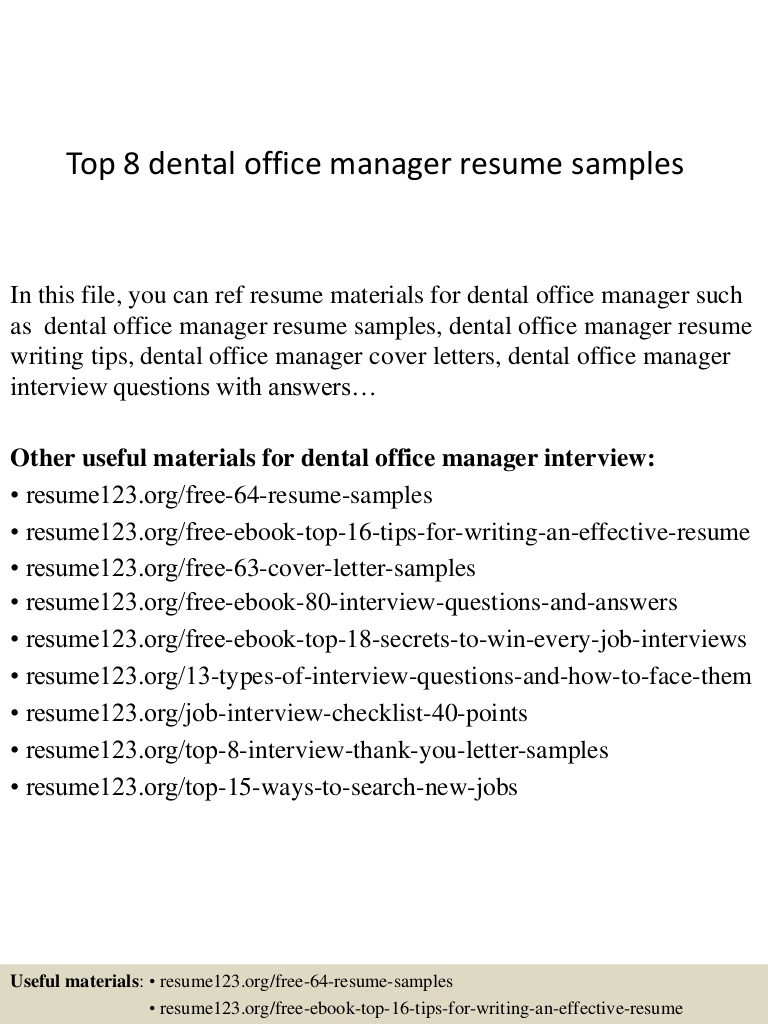 top 8 dental office manager resume samples