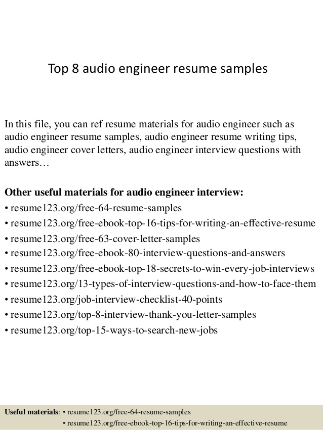 top 8 audio engineer resume samples