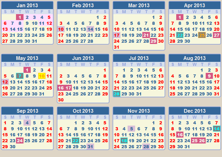 calendar 2013 school terms