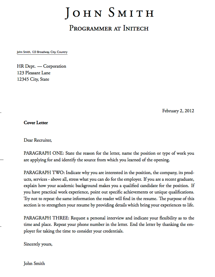 what is the format of a cover letters