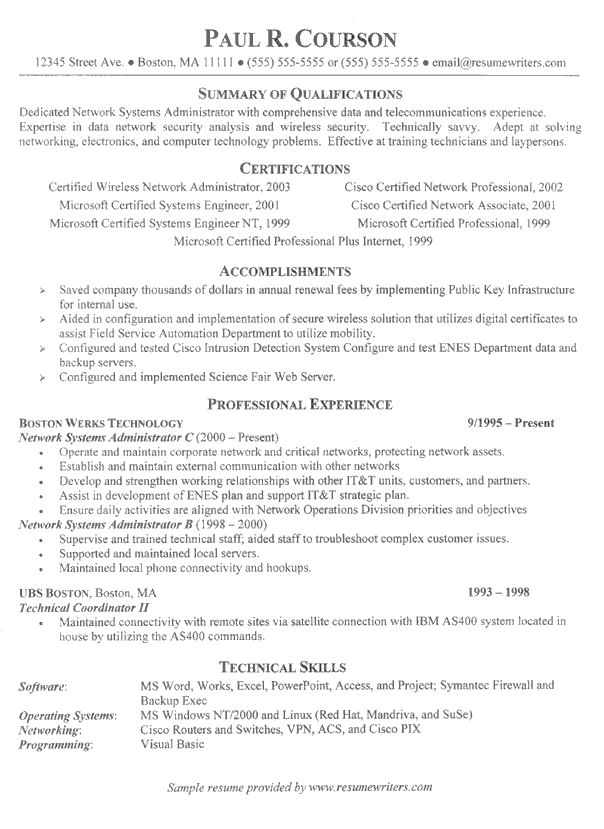 network technician resume example network administration resumes