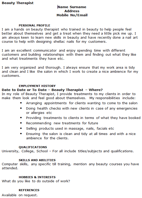 resume for beauty therapist manqal hellenes co