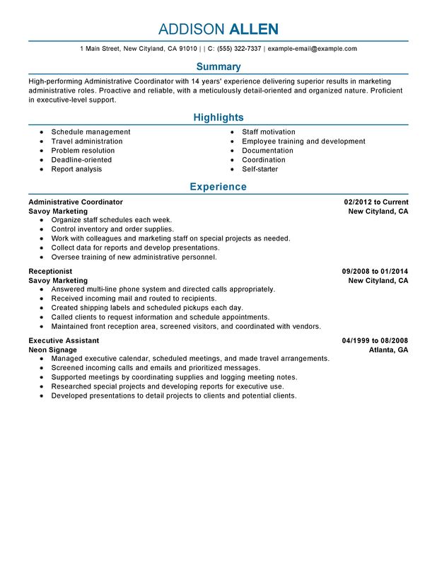 unforgettable administrative coordinator resume examples to stand