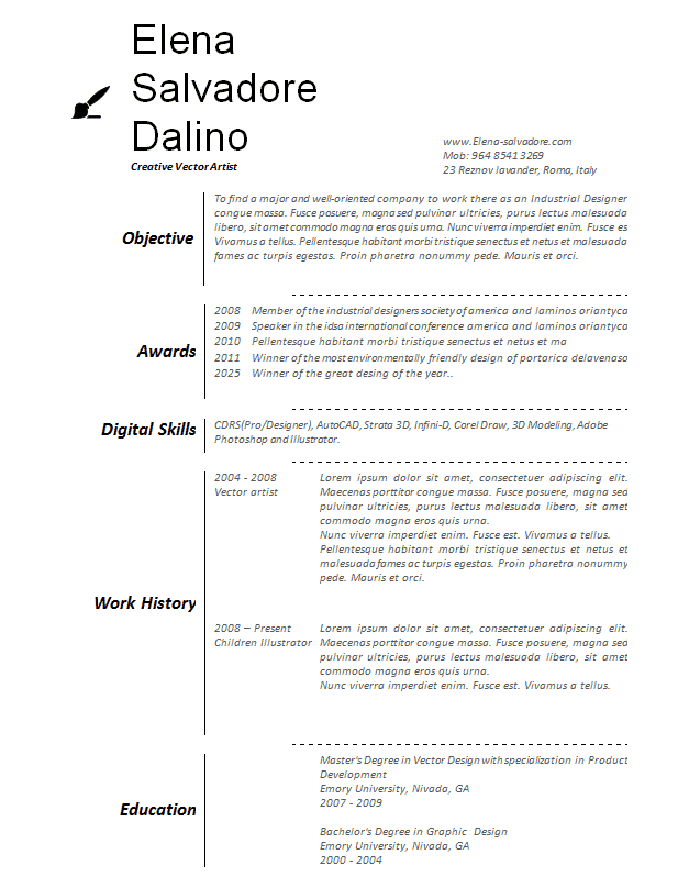 free word artists resume template