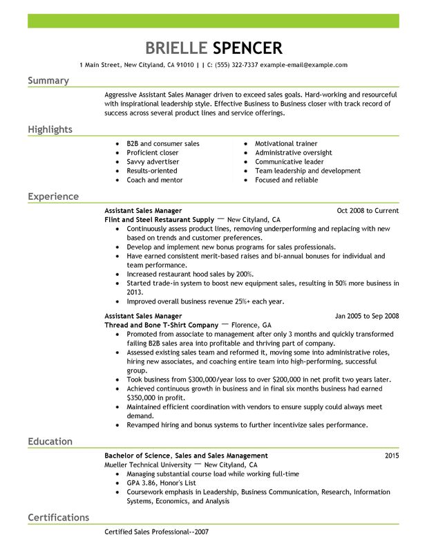 assistant managers resume examples created by pros myperfectresume