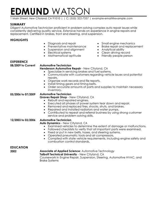 automotive technician resume examples created by pros