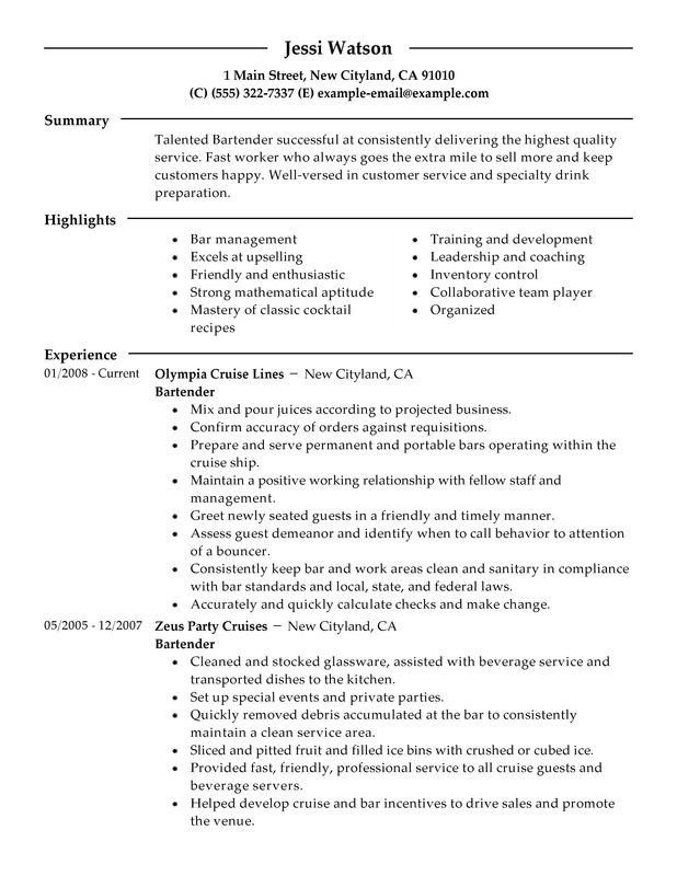 bartender resume examples free to try today myperfectresume