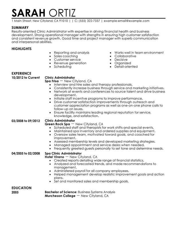 clinic administrator resume examples created by pros myperfectresume
