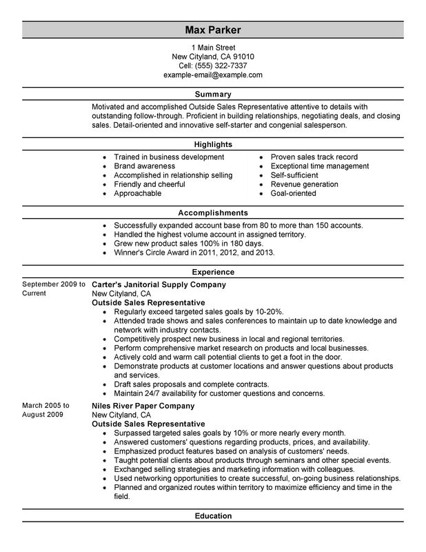 outside sales representative resume examples free to try today