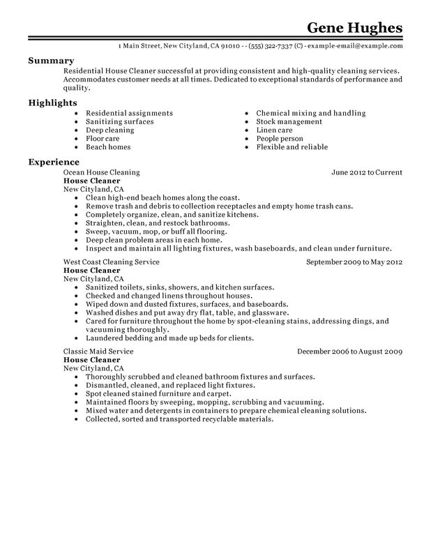 residential house cleaner resume examples free to try today
