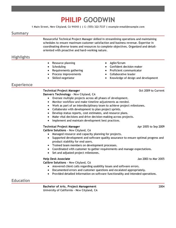 technical project manager resume examples free to try today