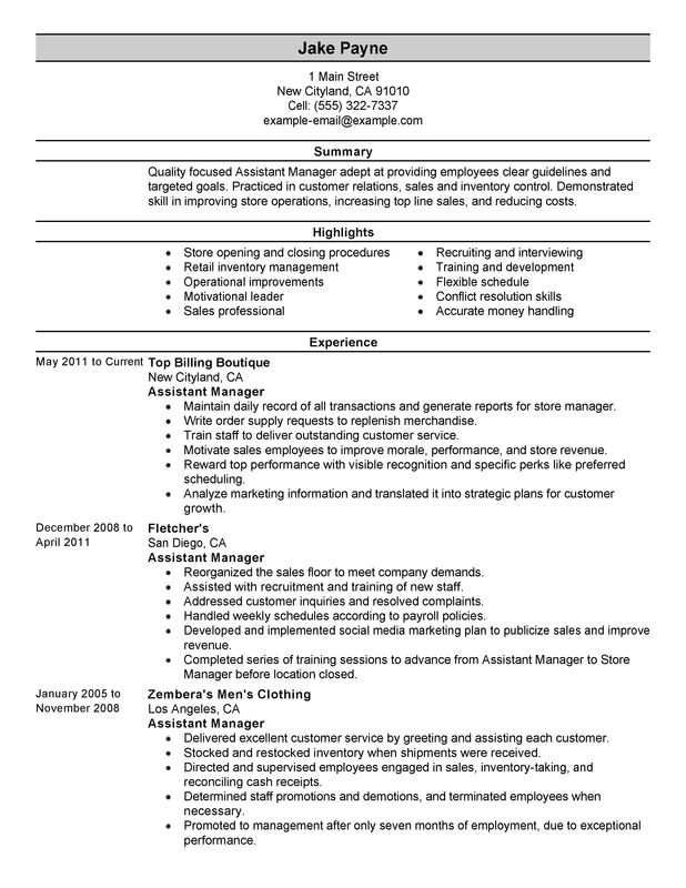 assistant retail manager resume examples free to try today