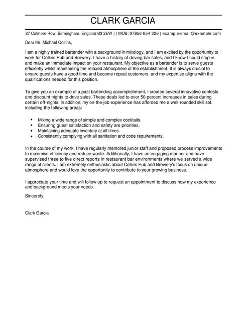 bartender cover letter template cover letter templates examples