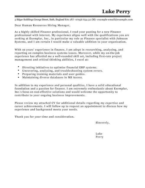 accounting finance cover letter templates cover letter templates