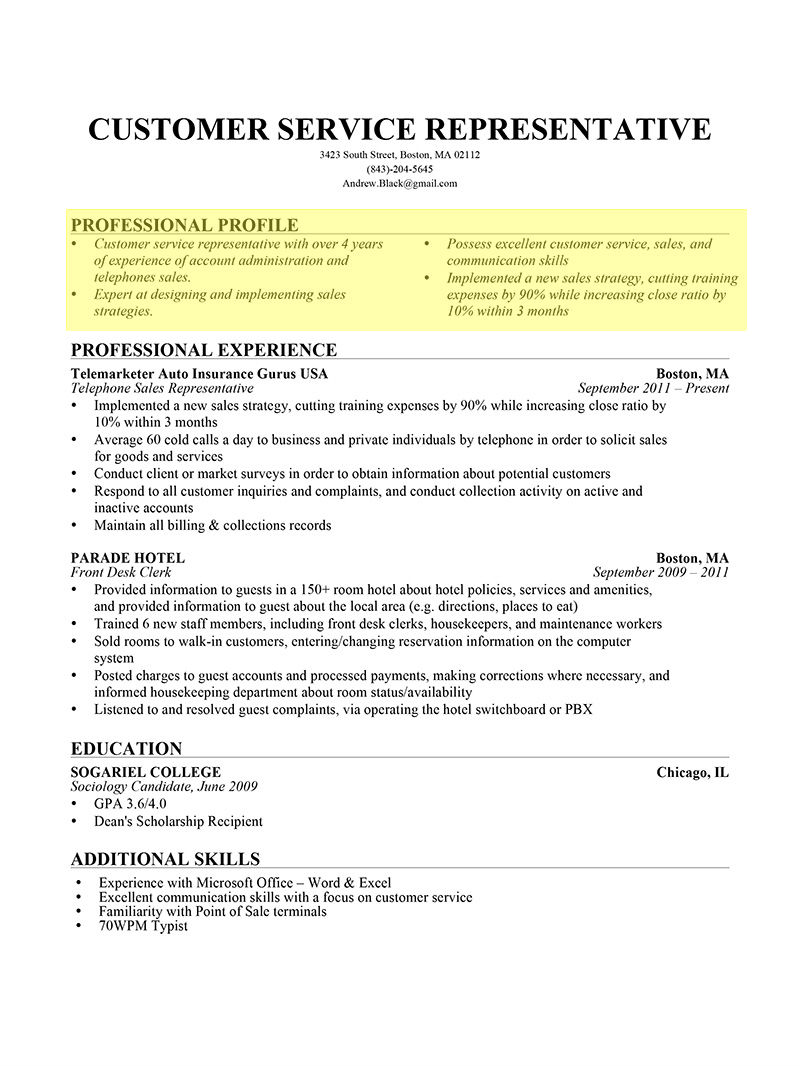 how to write a professional profile resume genius