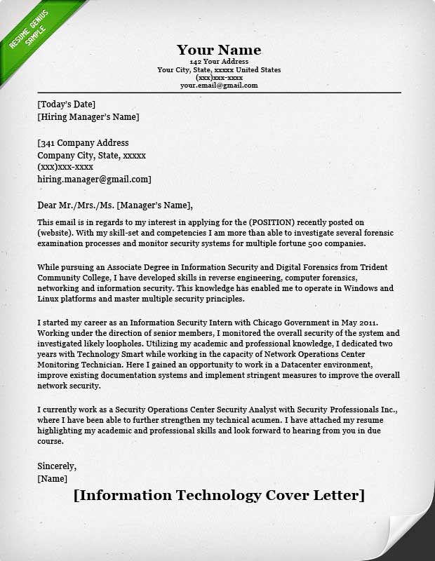 information technology it cover letter resume genius