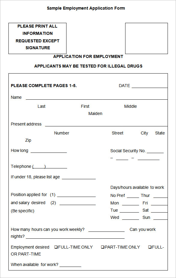 employment application templates 10 free word pdf documents