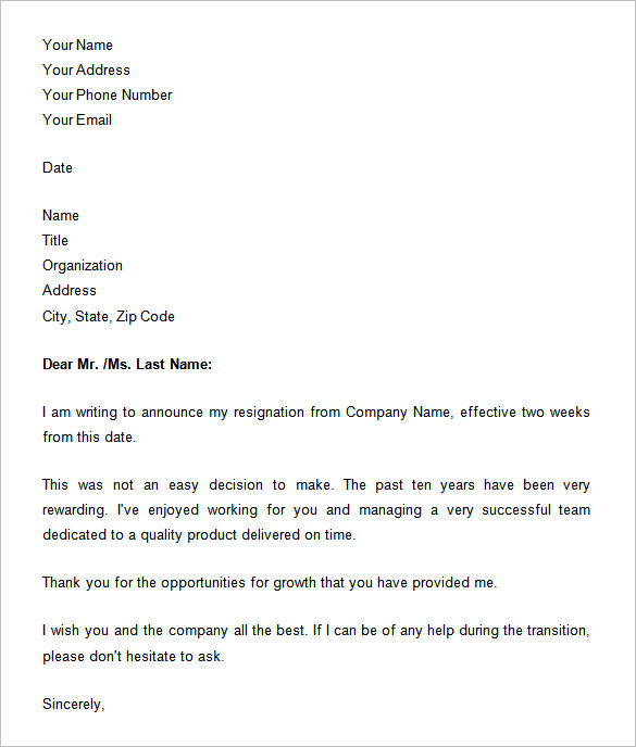 33 two weeks notice letter templates pdf doc free premium