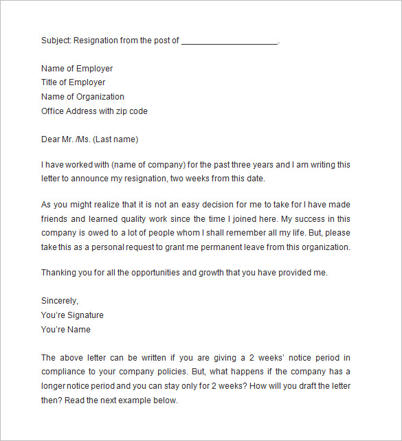 10 two weeks notice letter templates pdf doc free premium