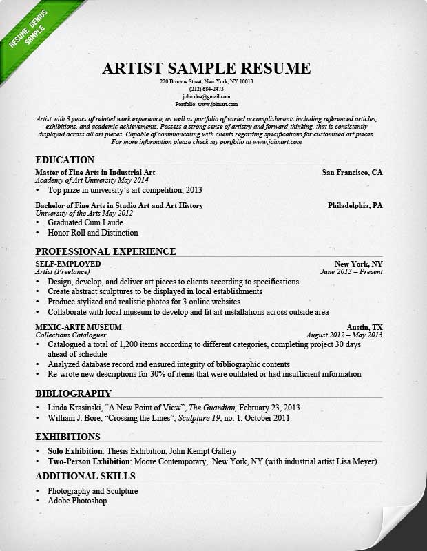 artist resume sample writing guide resume genius