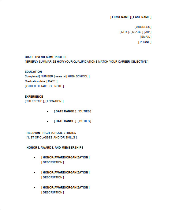 high school resume template 9 free word excel pdf format