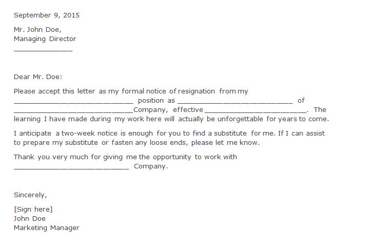 resignation letter with 2 weeks notice bire 1andwap com
