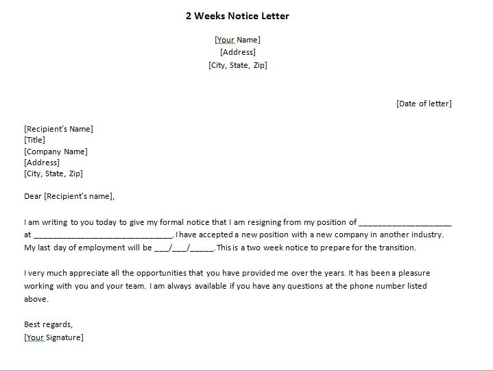 40 two weeks notice letters resignation letter templates