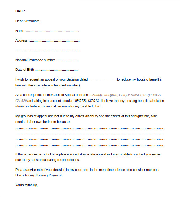 11 appeal letter templates free sample example format download
