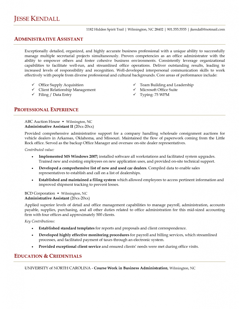 administrative assistant resume templates www