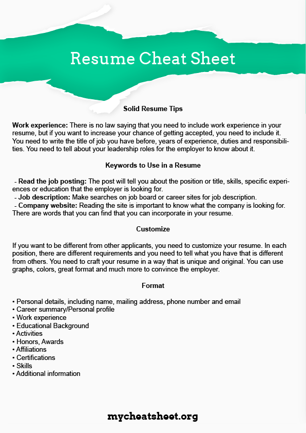 use our perfect resume cheat sheet my cheat sheet