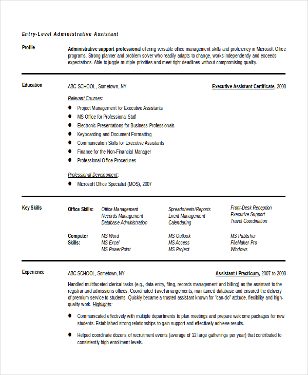 10 entry level administrative assistant resume templates free