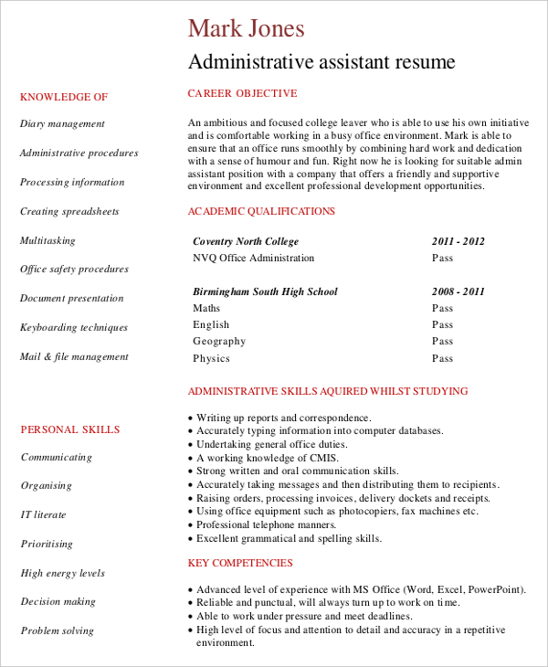 10 entry level administrative assistant resume templates free