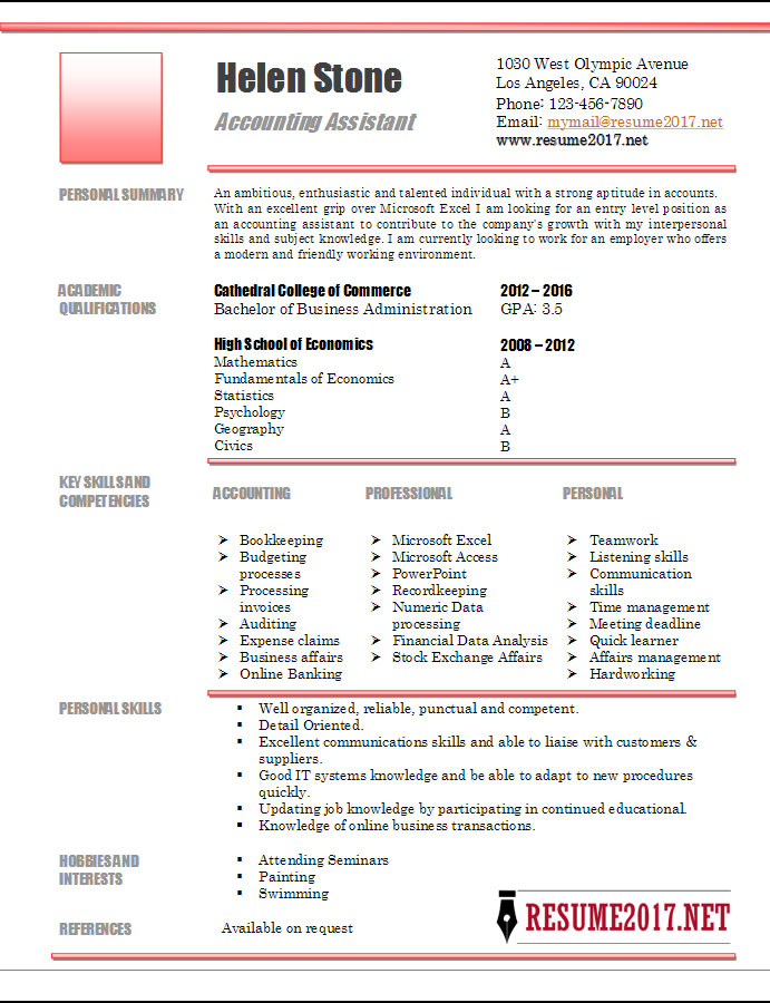 accounting assistant resume template 2017