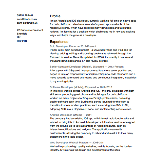 11 android developer resume templates sample templates