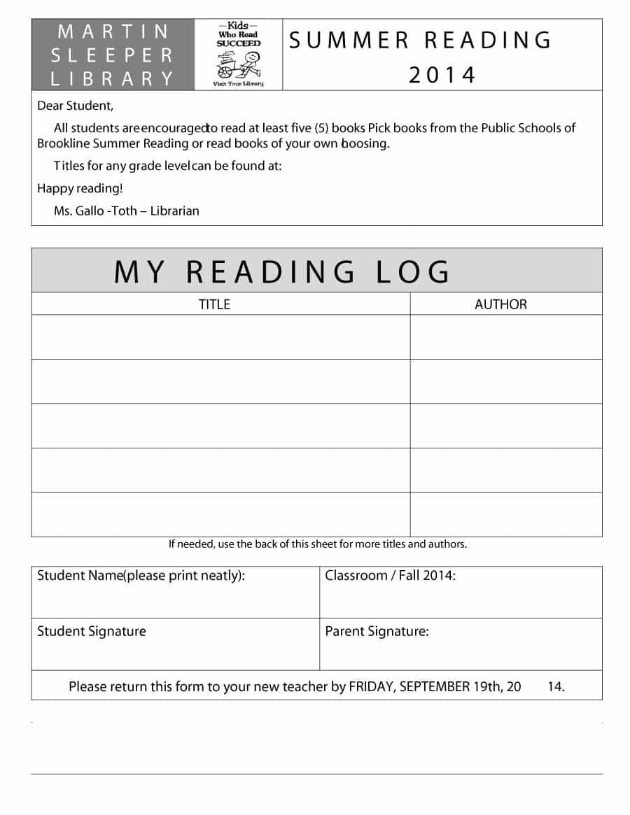 47 printable reading log templates for kids middle school adults