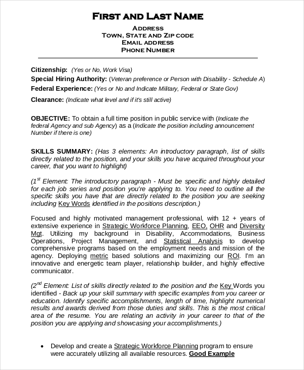 federal resume template 10 free word excel pdf format download