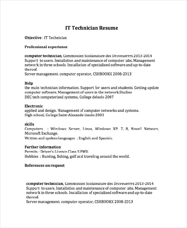 technician resume template 8 free word pdf documents download
