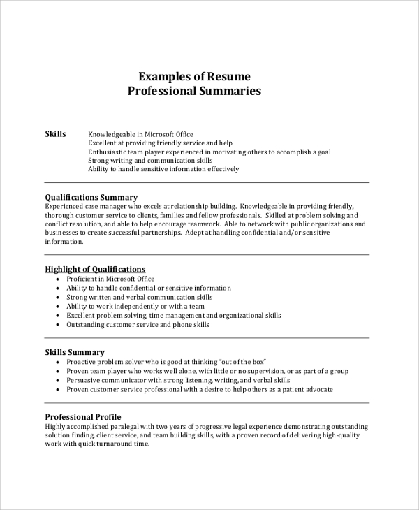 8 resume summary samples examples templates sample templates