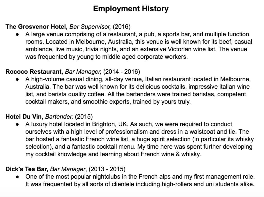 how to write an irresistible bartender resume crafty bartending