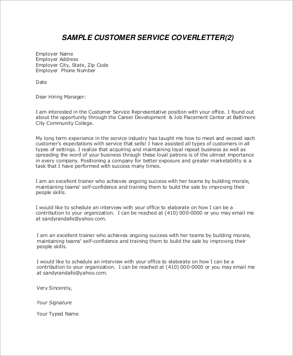 8 sample customer service cover letters sample templates