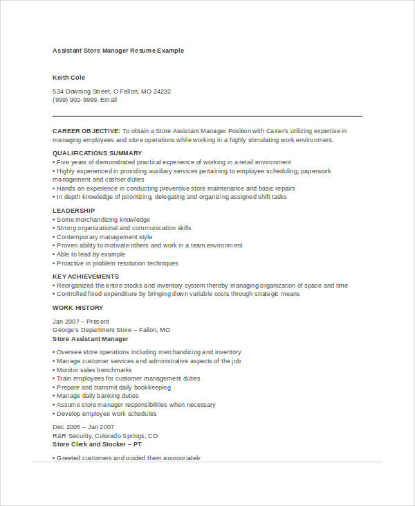 store manager resume 9 free pdf word documents download free