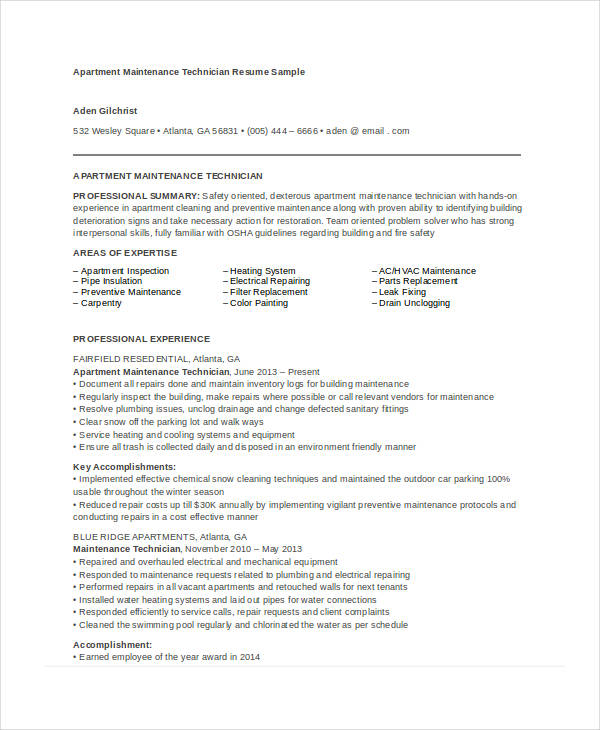 maintenance resume 9 free word pdf documents download free