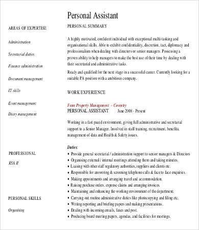 personal assistant resume 4 free word pdf documents download