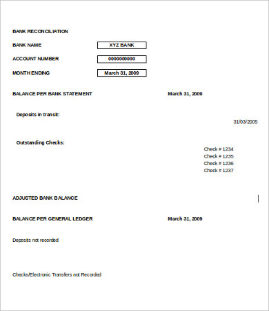 simple bank reconciliation template