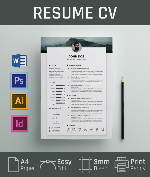 free resume cv design template cover letter in doc psd ai indd