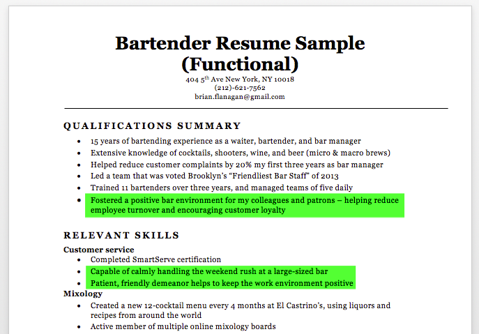 bartender resume sample writing tips resume companion