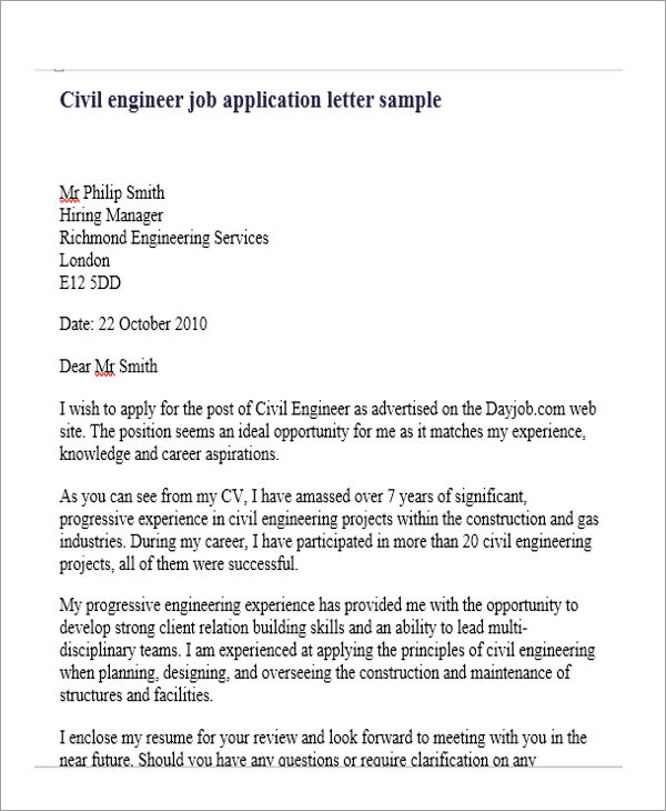 job application letter for engineer 11 free word pdf format